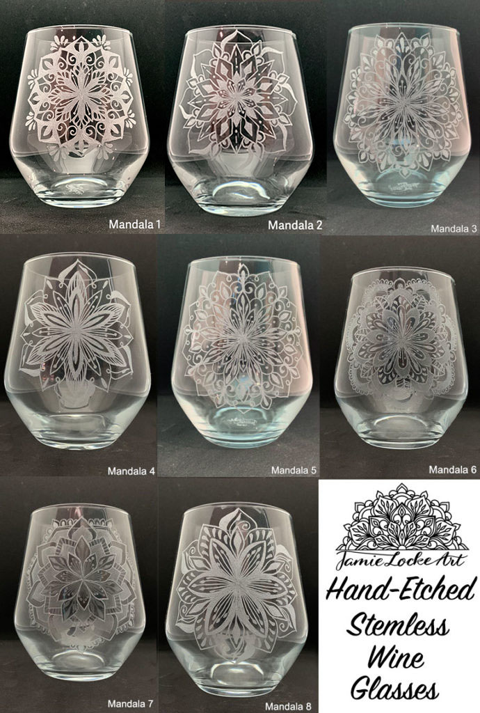 Hand-Etched Stemless Wine Glasses